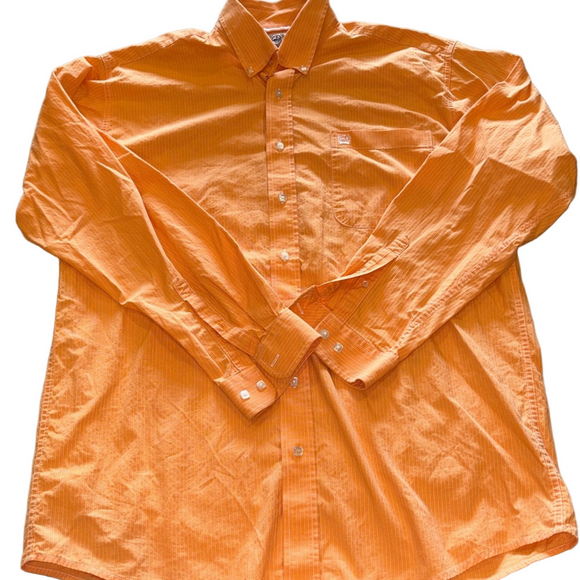Cinch Mens Medium Tangerine Orange Western Long Sleeve Button Down Shirt - Picture 6 of 7